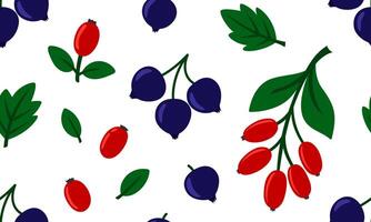 Seamless pattern with black currant and barberry. Fresh summer juicy berry background. Flat illustration vector