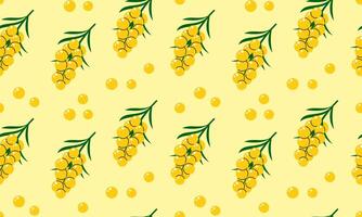 Seamless pattern with sea buckthorn. Fresh summer juicy berry background. Flat illustration vector