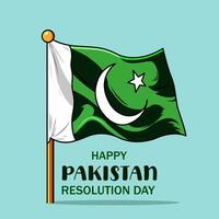 Sleek Elegant Wavy Pakistan Flag With Happy Resolution Day On Blue Background Illustration vector