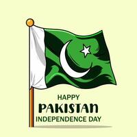 Sleek Elegant Wavy Pakistan Flag With Happy Independence Day On Light Background Illustration vector