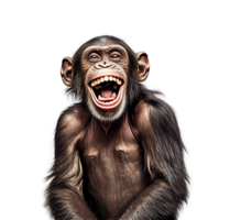 Joyful happy chimpanzee expressing delight while sitting against transparent background png