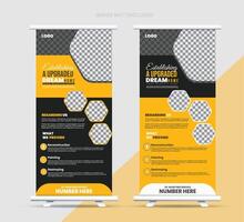 Construction tools roll up and standee banner template design vector
