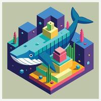 Stunning Whale Isometric Illustrations for Diverse Design Projects vector