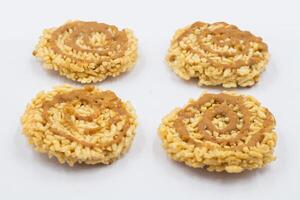 Stack of rice cracker, rice cracker with coconut palm sugar. photo