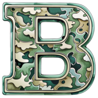 A letter b is prominently displayed with a camouflage pattern, camouflage features shades of green, tan, and brown, creating a military-inspired look. png