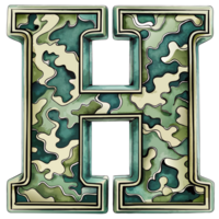 A letter h is prominently displayed with a camouflage pattern, camouflage features shades of green, tan, and brown, creating a military-inspired look. png