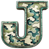 A letter j is prominently displayed with a camouflage pattern, camouflage features shades of green, tan, and brown, creating a military-inspired look. png