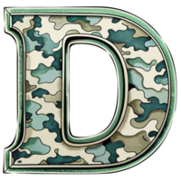 A letter d is prominently displayed with a camouflage pattern, camouflage features shades of green, tan, and brown, creating a military-inspired look. png