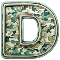 A letter d is prominently displayed with a camouflage pattern, camouflage features shades of green, tan, and brown, creating a military-inspired look. png