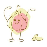 Cute garlic character and garlic cloves. Hand drawn illustration. vector