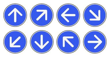 Arrow signs set. Collection of icons with white arrows in blue circles. Flat style arrows isolated on white background. vector