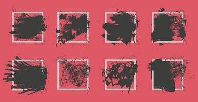 Apply ink to the square frame with a brush. Black strokes on a red background. vector