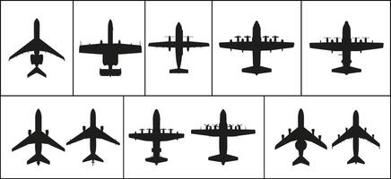 A set of American military aircraft of different types. Dark silhouettes. vector