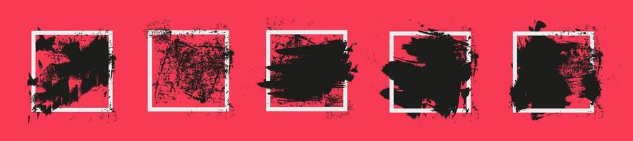 Apply ink to the square frame with a brush. Black strokes on a red background. vector