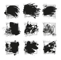 Apply ink to the square frame with a brush. Black brush strokes on a white background. vector
