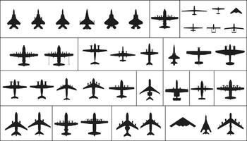 A set of American military aircraft of different types. Black silhouettes. vector