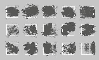 Apply ink to the square frame with a brush. Black strokes on a gray background. vector