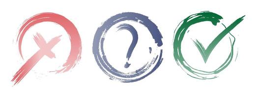 Question, approval tick and rejection cross. Decision and response icons. In a light gradient. vector