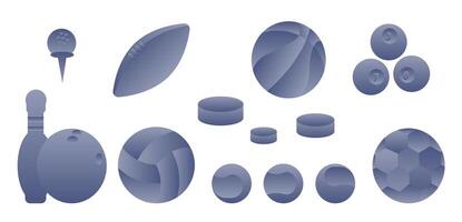 A set of sports items in a light blue gradient. Sports equipment. Mobile recreation and leisure. vector
