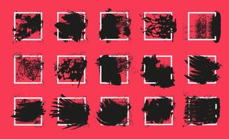 Apply ink to the square frame with a brush. Black strokes on a red background. vector