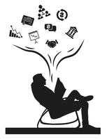 Silhouette of a man reading about business and development. vector