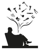 Silhouette of a man reading about work, tools. Graphics. vector