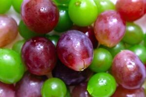 Close up view of fresh red and green grapes. Grapes background. photo