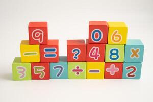 Math number colorful on white background, education study mathematics learning teach. photo