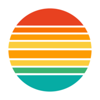 A circular design with horizontal stripes of orange, yellow, and teal retro color palette reminiscent of a sunset. png