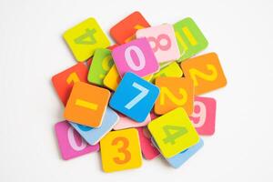 Math number colorful on white background, education study mathematics learning teach. photo