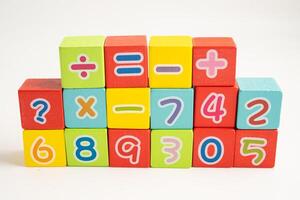 Math number colorful on white background, education study mathematics learning teach. photo