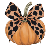 pumpkin is adorned with a large bow that features a black-spotted leopard print pattern png