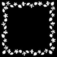 Frame of their white flowers and leaves on a black background vector