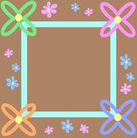 Quadrangular frame with multi-colored floral pattern on a brown background vector