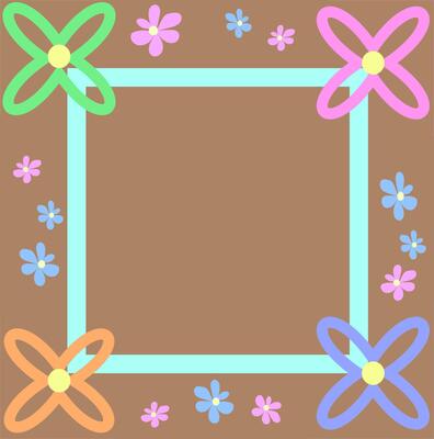 Quadrangular frame with multi-colored floral pattern on a brown background