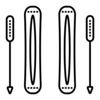 Skiing sign, two skis and ski poles, black line icon. Monochrome illustration, editable stroke vector