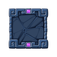 Square stone frame with gemstones. Empty cartoon frame for your game icons or slot symbols. APP frame. png