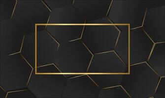 golden hexagon background with black lines geometric background vector