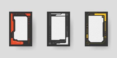 Abstract sci-fi frame. Hud interface design style. Digital futuristic frame element. Cyberpunk style. Design for banner, card, player card game, background. vector