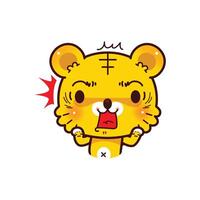 Close up little tiger head with shocking face and wide open eyes. Frightened or surprised tiger when look at something. Kawaii cartoon style. vector