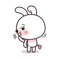 Little Rabbit Laughing with hand closing mouth And Standing Side View, Kawaii Cartoon Style vector