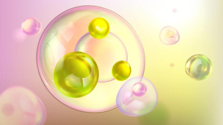 3d abstract background made of collagen serum bubbles. Cosmetic essence. Collagen clear realistic drops
