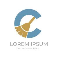 Initial Letter C with Broom for Clean Clear Service Icon Symbol Illustration Design vector