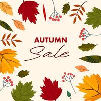 Flat autumn border frame. Social media post template. Colorful background with autumn leaves and copy space. vector