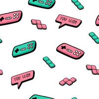 90s cute icons collection. Retro game color seamless pattern in doodle style. vector