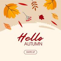 Flat autumn border frame. Social media post template. Colorful background with autumn leaves and copy space. vector