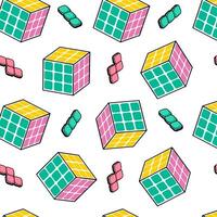 Cube puzzle is seamless pattern. Toys for development on a white background. Multi-colored background for printing on packaging, fabric, etc. vector