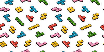 Colorful retro game bricks or shapes seamless pattern. Background of geometric figuires and shapes. vector