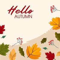 Flat autumn border frame. Social media post template. Colorful background with autumn leaves and copy space. vector