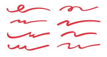 Red color strokes underlines highlighter marker wave brush marks. vector